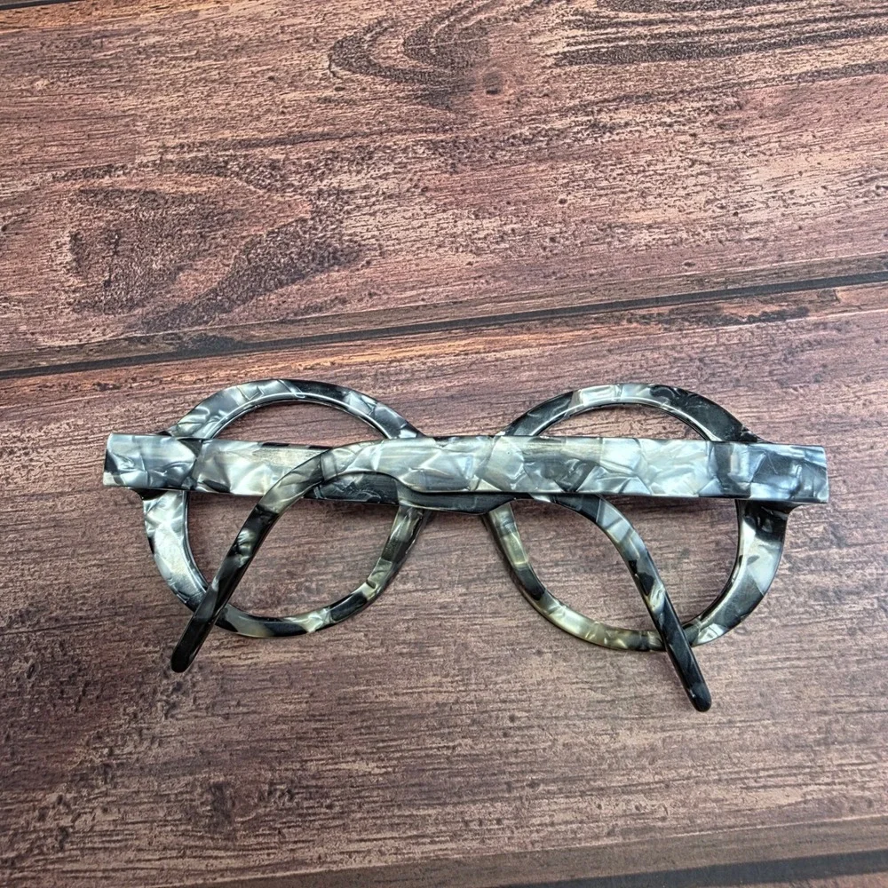 Isson Australia Allie BPM Black Grey Marble Round Eyeglass Frames 48-21-135